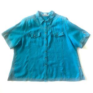 vintage Alain Weiz linen button-up shirt with contrast stitching detail